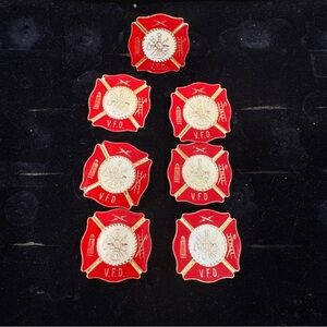 Vintage Volunteer Fire Department V.F.D. Firefighter Badge Lapel Pins Lot of 7